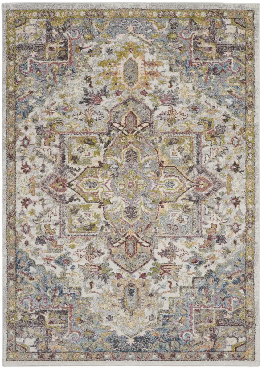 Ivory Green and Gray Floral Medallion Area Rug Photo 2