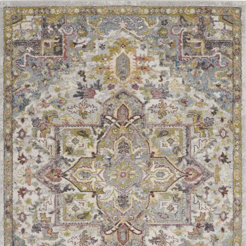Ivory Green and Gray Floral Medallion Area Rug Photo 9