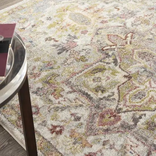 Ivory Green and Gray Floral Medallion Area Rug Photo 7