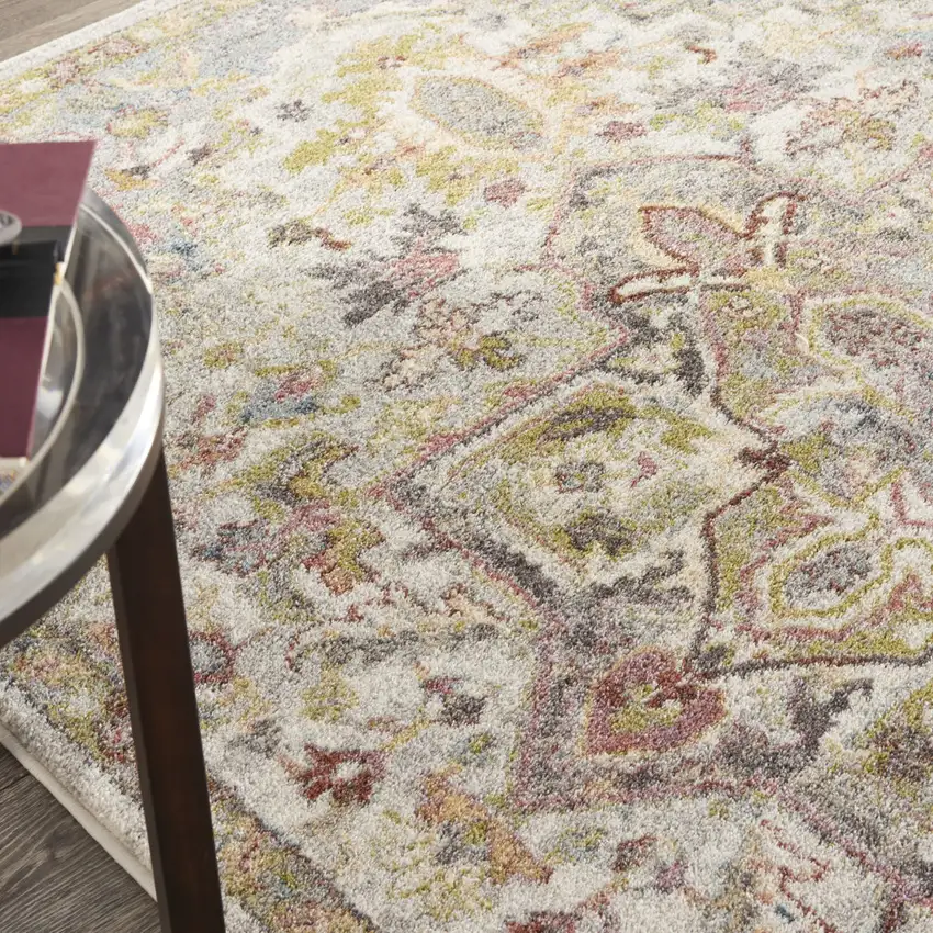 Ivory Green and Gray Floral Medallion Area Rug Photo 7