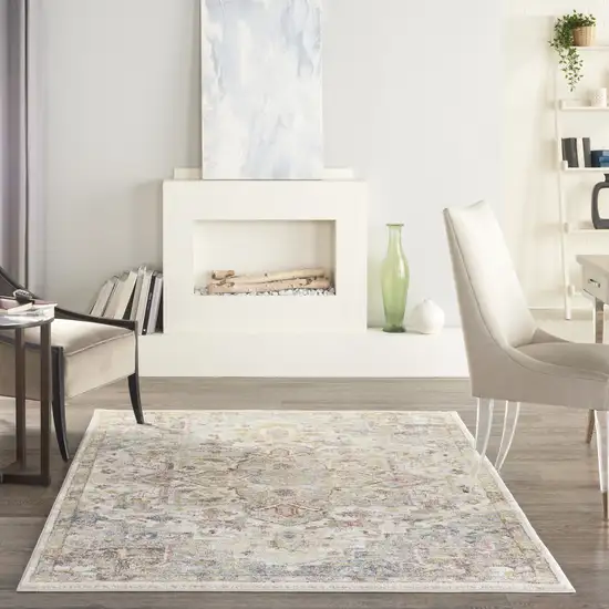 Ivory Green and Gray Floral Medallion Area Rug Photo 4