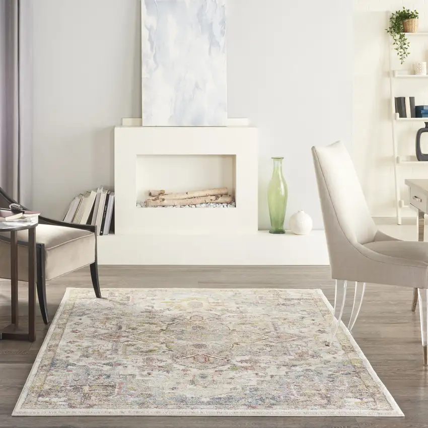 Ivory Green and Gray Floral Medallion Area Rug Photo 4