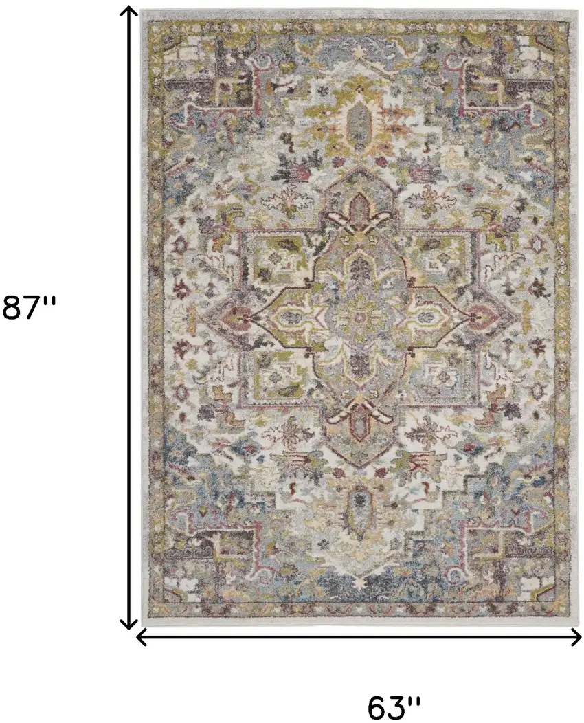 Ivory Green and Gray Floral Medallion Area Rug Photo 3