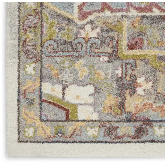 Ivory Green and Gray Floral Medallion Area Rug Photo 6
