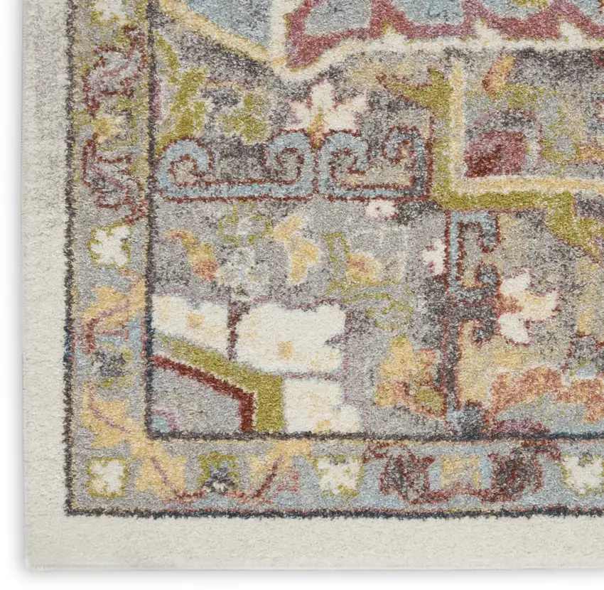 Ivory Green and Gray Floral Medallion Area Rug Photo 6