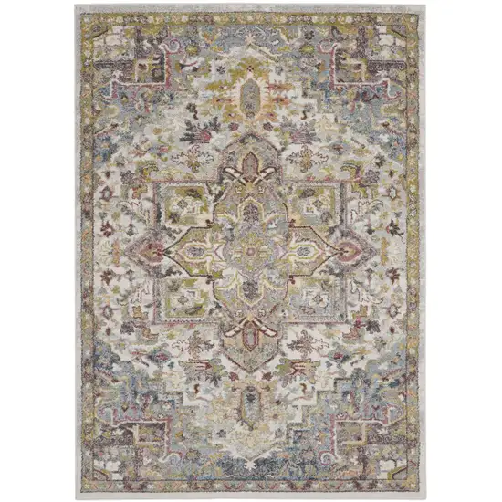Ivory Green and Gray Floral Medallion Area Rug Photo 1