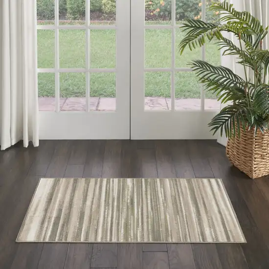 Ivory Green and Gray Striped Area Rug Photo 3
