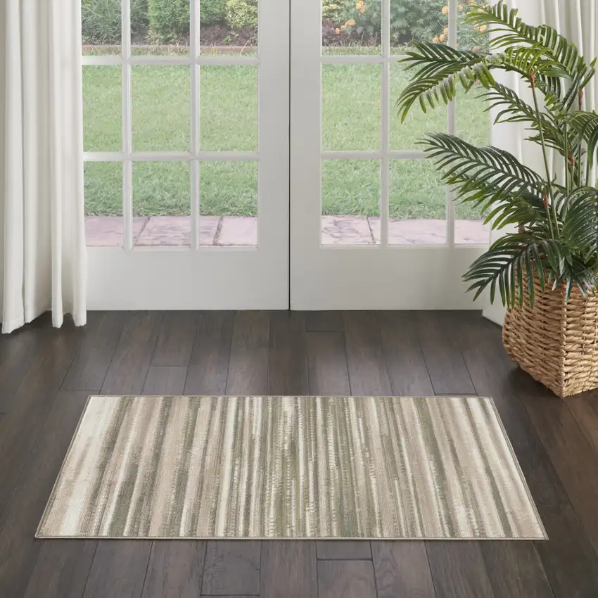 Ivory Green and Gray Striped Area Rug Photo 3