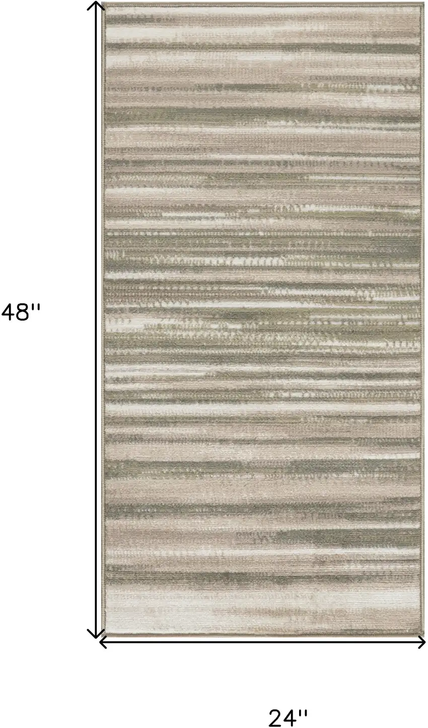 Ivory Green and Gray Striped Area Rug Photo 3