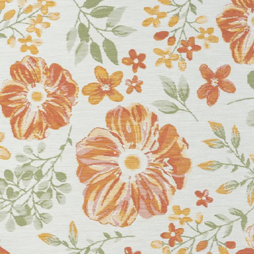 Ivory Green and Orange Floral Stain Resistant Indoor Outdoor Area Rug Photo 6