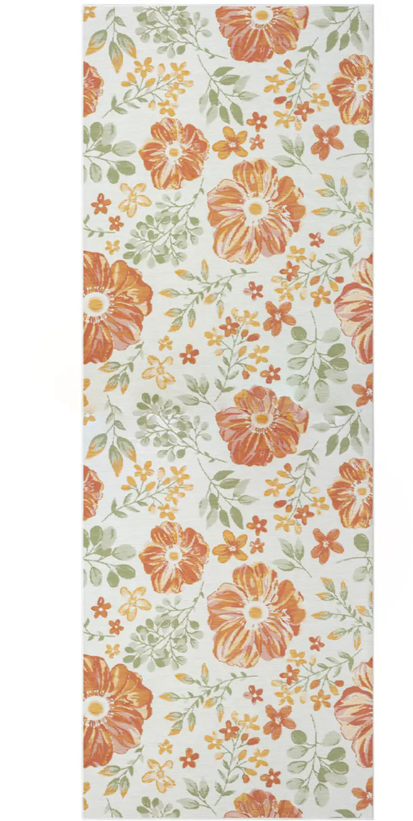 Ivory Green and Orange Floral Stain Resistant Indoor Outdoor Runner Rug Photo 2