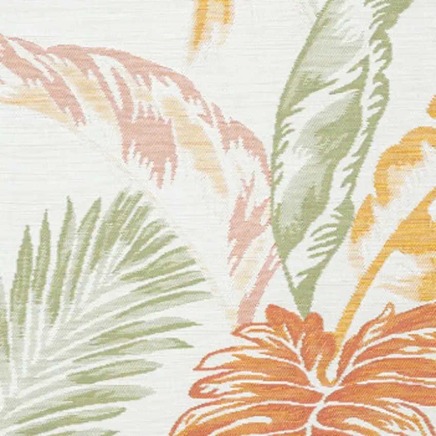 Ivory Green and Orange Palm Leaf Stain Resistant Indoor Outdoor Area Rug Photo 6