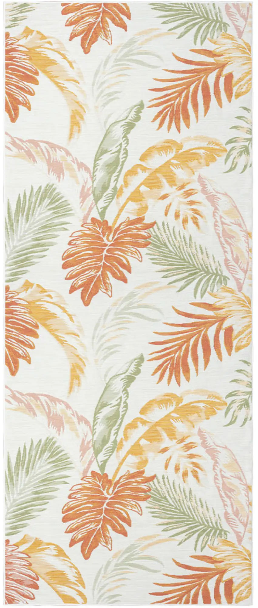 Ivory Green and Orange Palm Leaf Stain Resistant Indoor Outdoor Runner Rug Photo 2