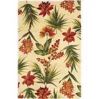 Photo of Ivory Green and Orange Wool Tropical Floral Handmade Area Rug