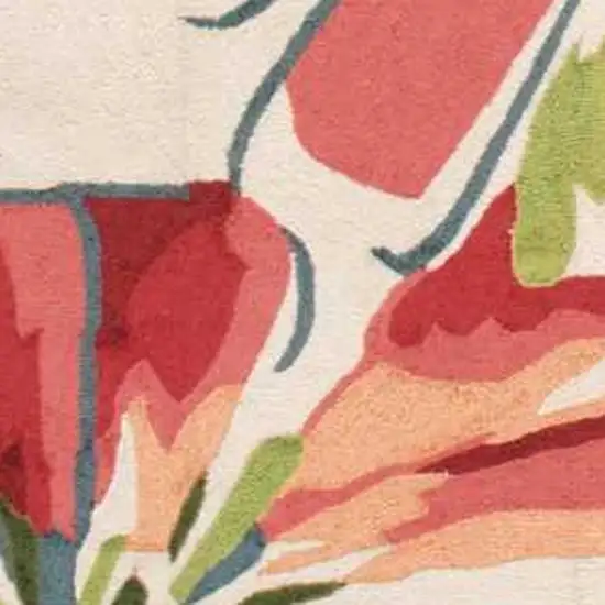 Ivory Green and Red Floral Hand Carved Handmade Area Rug Photo 3