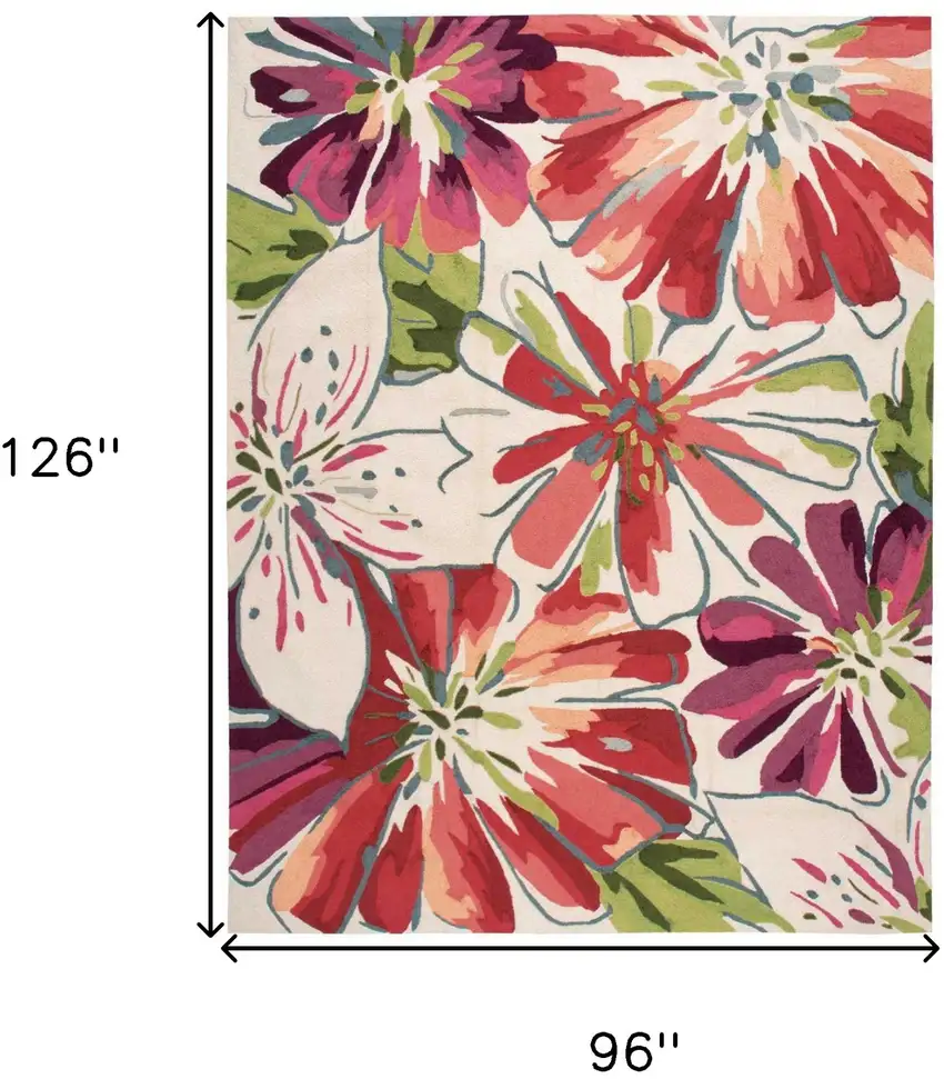 Ivory Green and Red Floral Hand Carved Handmade Area Rug Photo 3