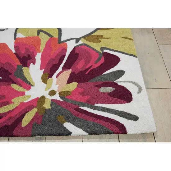 Ivory Green and Red Floral Hand Carved Handmade Area Rug Photo 9