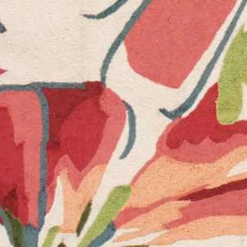 Ivory Green and Red Floral Hand Carved Handmade Area Rug Photo 6