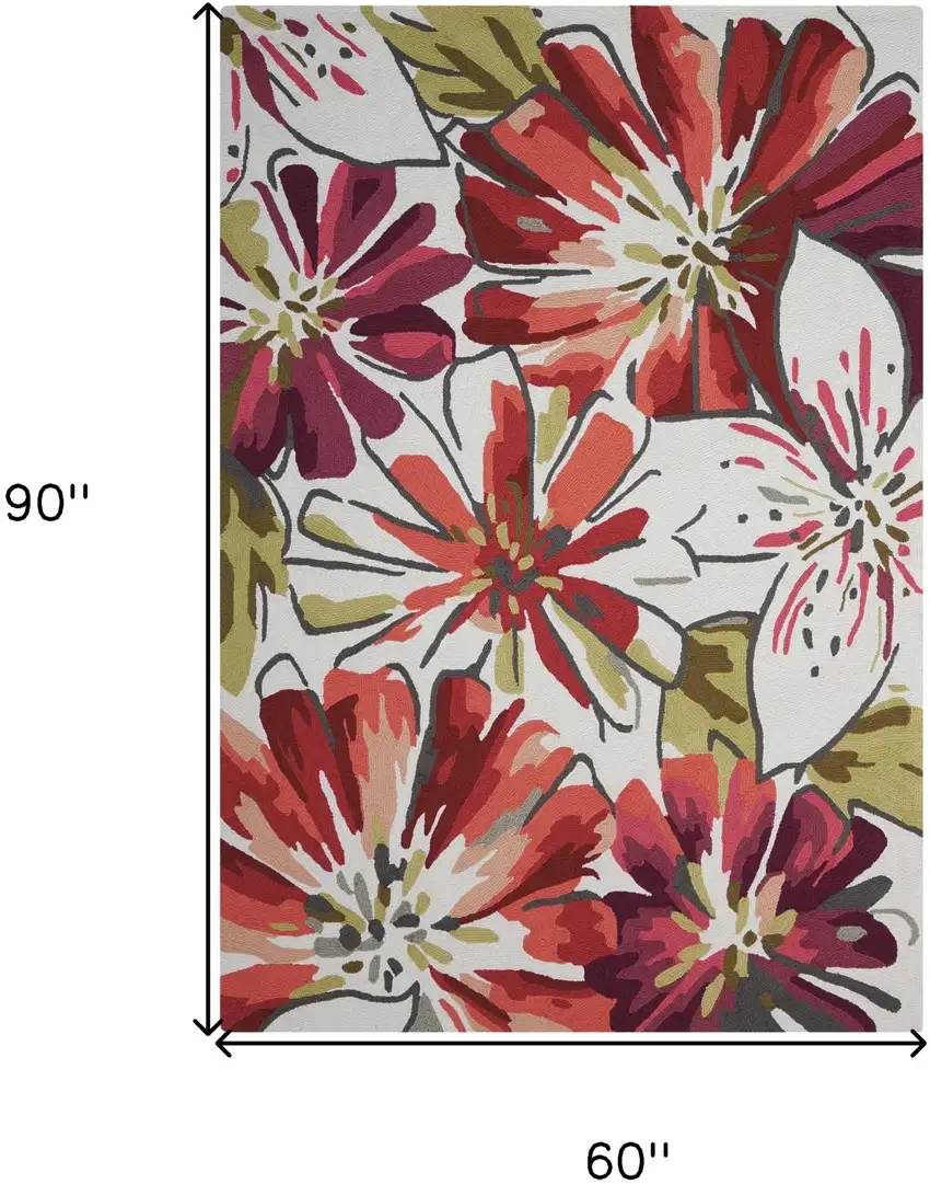 Ivory Green and Red Floral Hand Carved Handmade Area Rug Photo 3