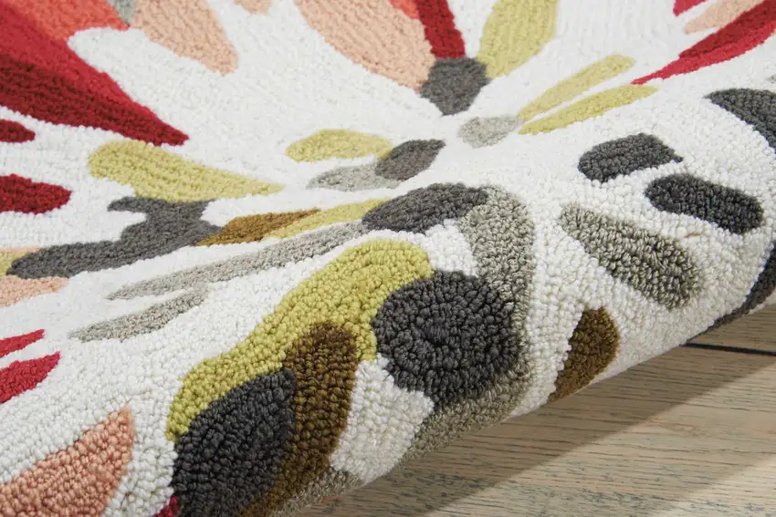 Ivory Green and Red Floral Hand Carved Handmade Area Rug Photo 5