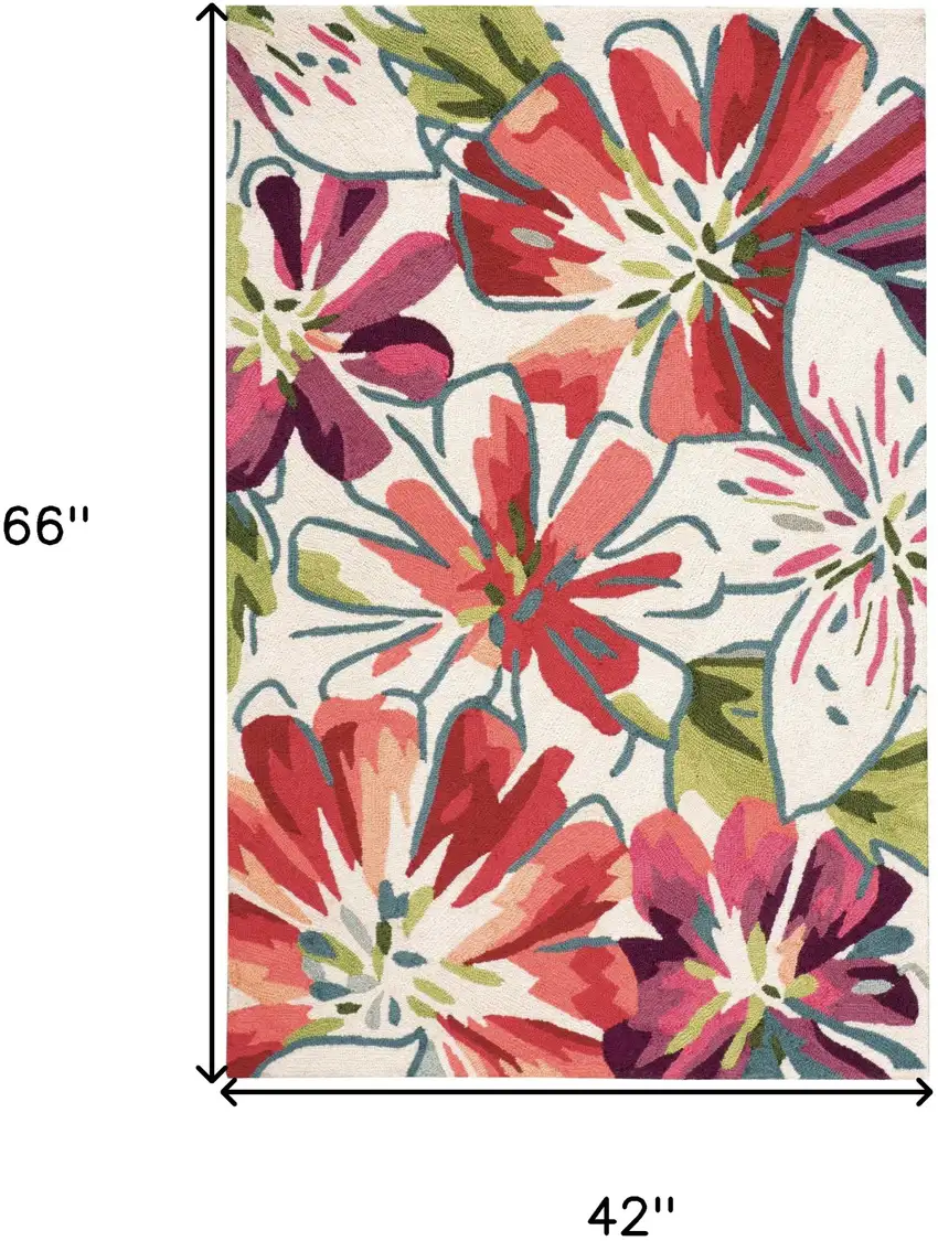 Ivory Green and Red Floral Hand Carved Handmade Area Rug Photo 3