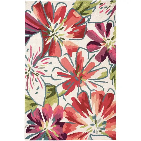 Ivory Green and Red Floral Hand Carved Handmade Area Rug Photo 3