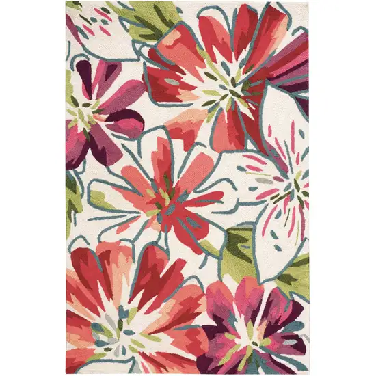 Ivory Green and Red Floral Hand Carved Handmade Area Rug Photo 2