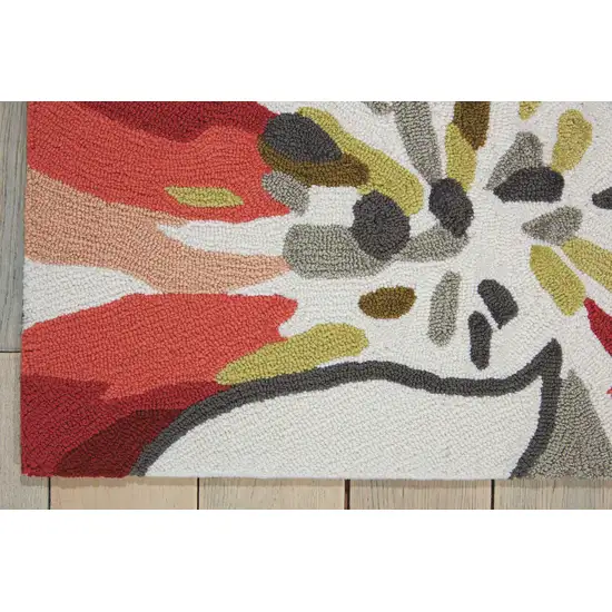 Ivory Green and Red Floral Hand Carved Handmade Area Rug Photo 7