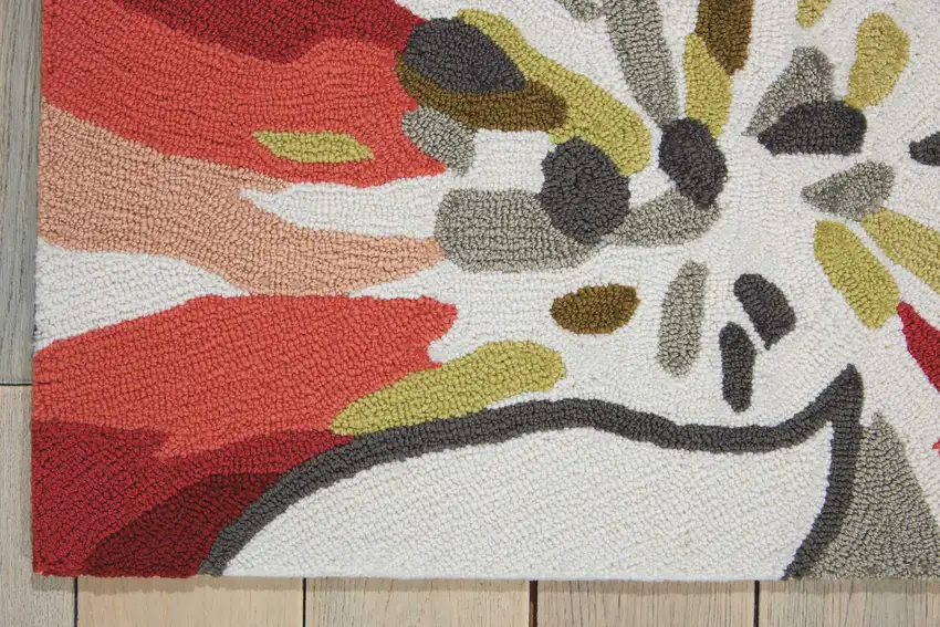 Ivory Green and Red Floral Hand Carved Handmade Area Rug Photo 7