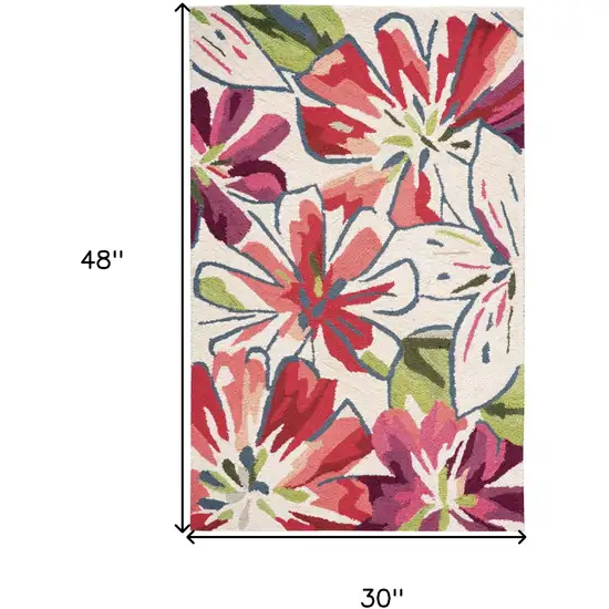 Ivory Green and Red Floral Hand Carved Handmade Area Rug Photo 3