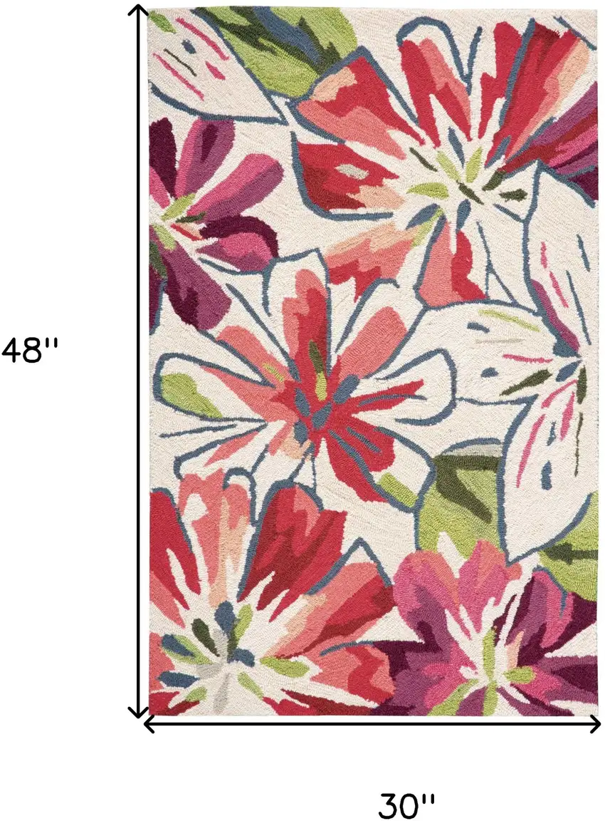 Ivory Green and Red Floral Hand Carved Handmade Area Rug Photo 3