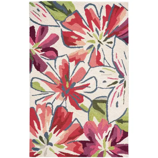Ivory Green and Red Floral Hand Carved Handmade Area Rug Photo 2