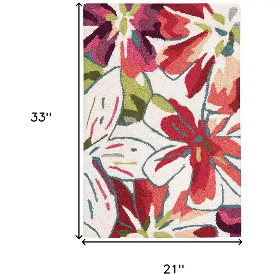 Ivory Green and Red Floral Hand Carved Handmade Area Rug Photo 3