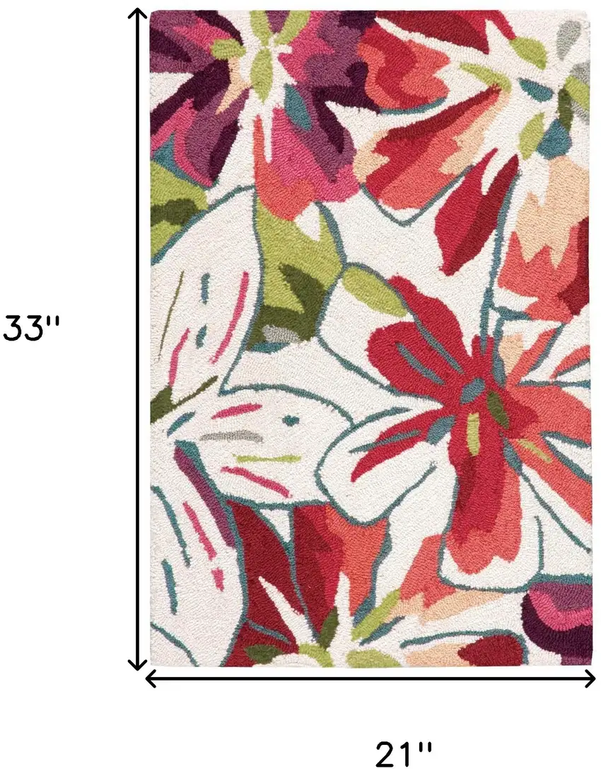 Ivory Green and Red Floral Hand Carved Handmade Area Rug Photo 3