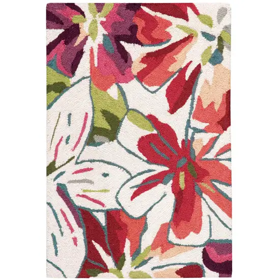 Ivory Green and Red Floral Hand Carved Handmade Area Rug Photo 1