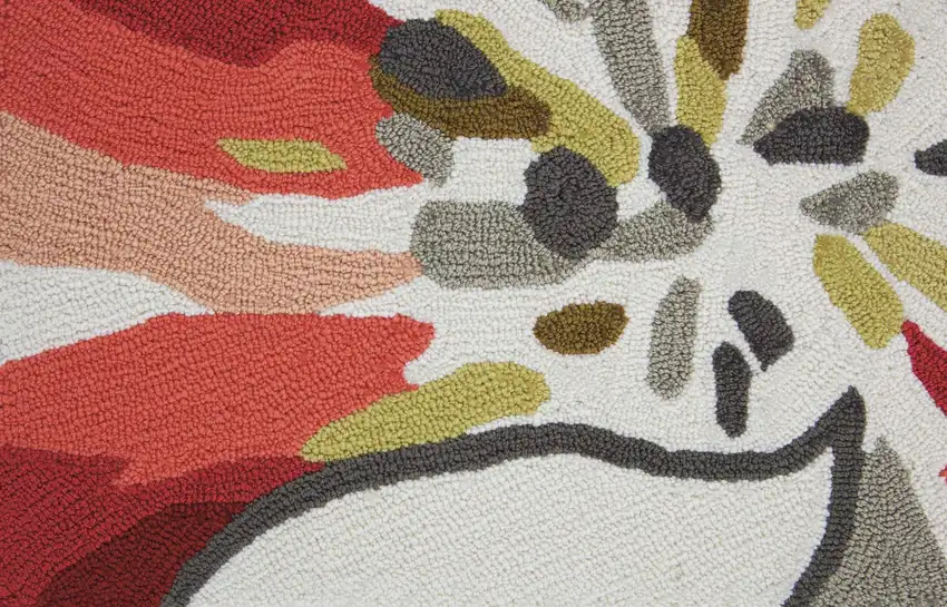 Ivory Green and Red Floral Hand Carved Handmade Area Rug Photo 7