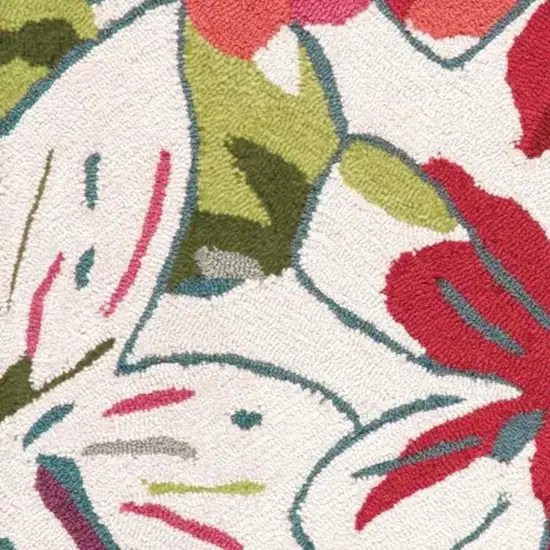 Ivory Green and Red Floral Hand Carved Handmade Area Rug Photo 3