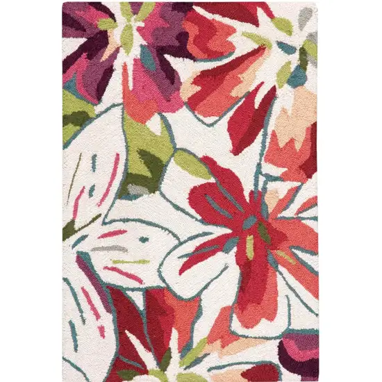 Ivory Green and Red Floral Hand Carved Handmade Area Rug Photo 2