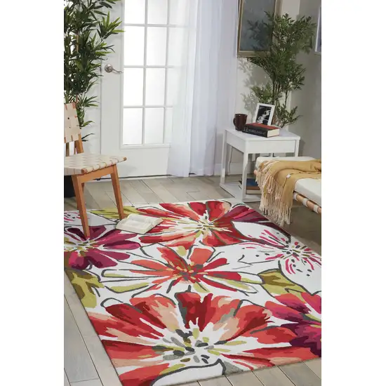 Ivory Green and Red Floral Hand Carved Handmade Area Rug Photo 5