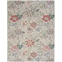Photo of Ivory Green and Red Floral Power Loom Washable Non Skid Area Rug