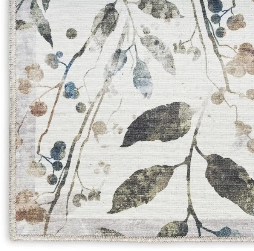 5' X 7' Ivory Green and Red Floral Power Loom Washable Non Skid Area Rug Photo 8