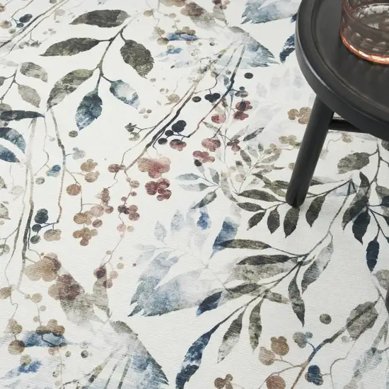 5' X 7' Ivory Green and Red Floral Power Loom Washable Non Skid Area Rug Photo 9