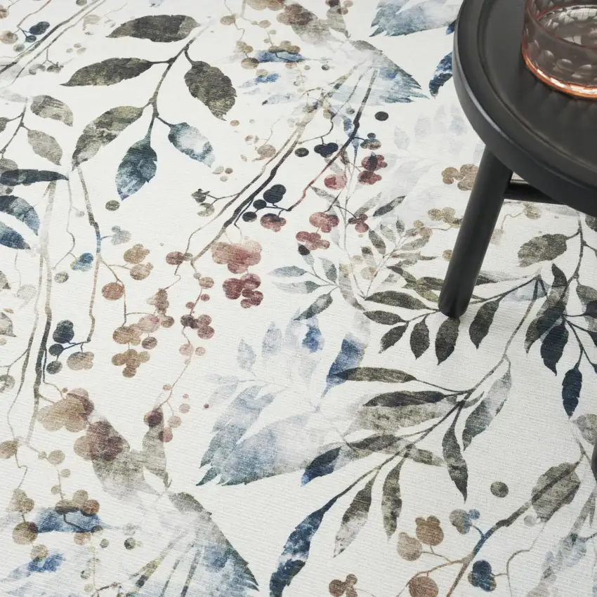 5' X 7' Ivory Green and Red Floral Power Loom Washable Non Skid Area Rug Photo 9