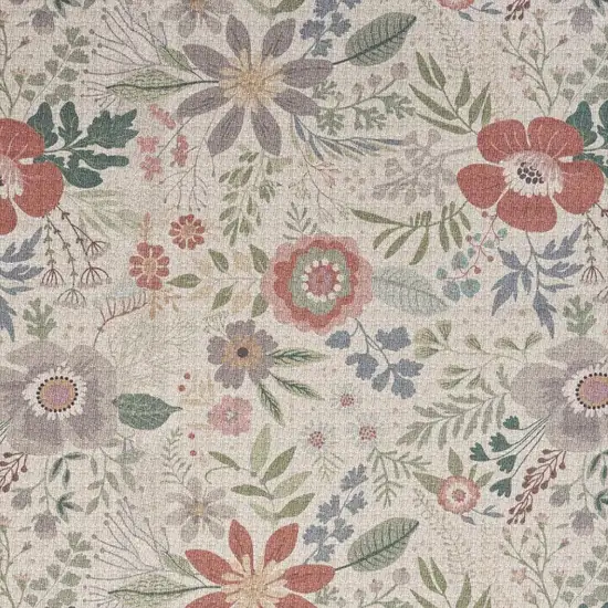 Ivory Green and Red Floral Power Loom Washable Non Skid Area Rug Photo 1