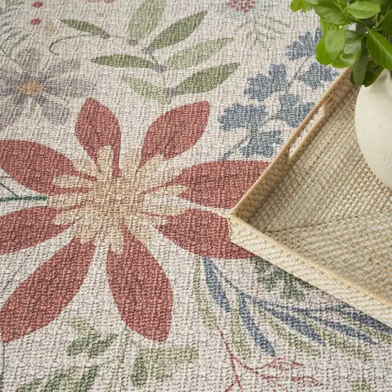 Ivory Green and Red Floral Power Loom Washable Non Skid Area Rug Photo 6