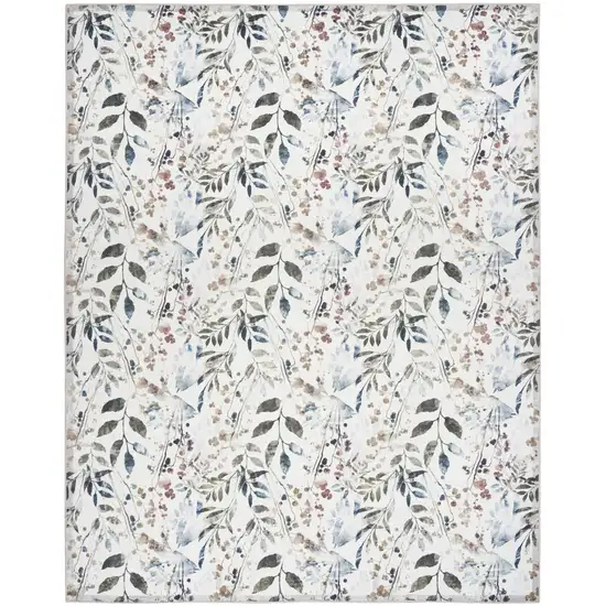 Ivory Green and Red Floral Power Loom Washable Non Skid Area Rug Photo 2