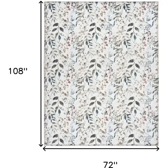 Ivory Green and Red Floral Power Loom Washable Non Skid Area Rug Photo 9
