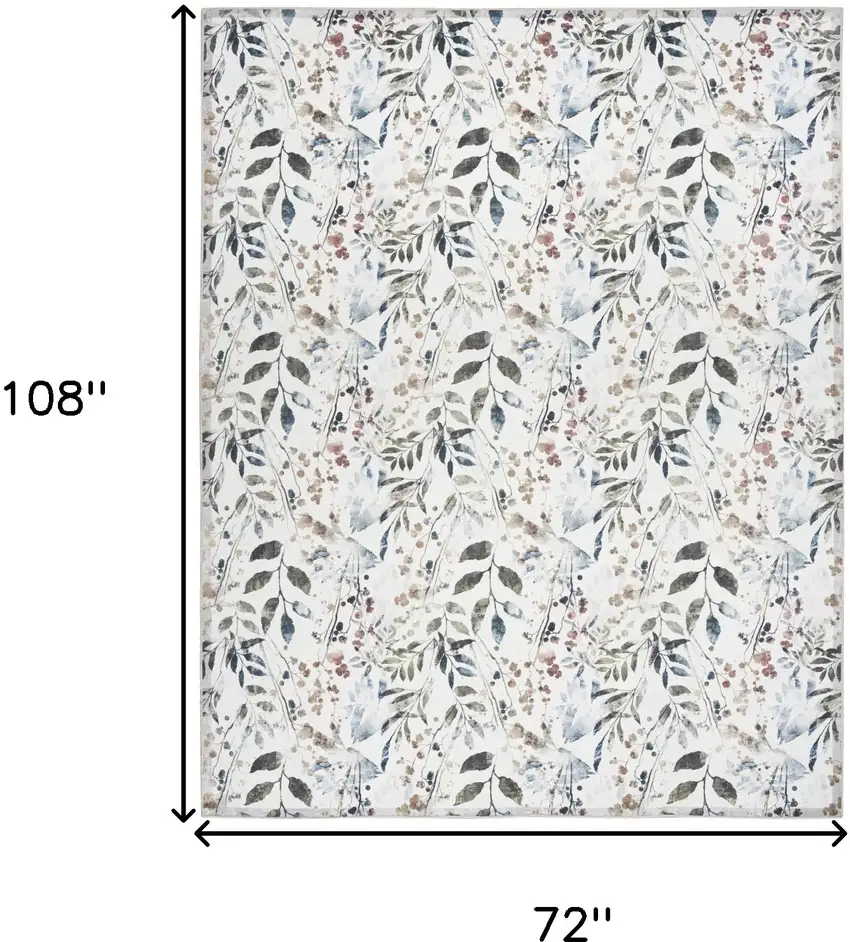 Ivory Green and Red Floral Power Loom Washable Non Skid Area Rug Photo 9