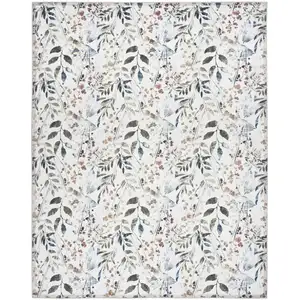 Photo of Ivory Green and Red Floral Power Loom Washable Non Skid Area Rug