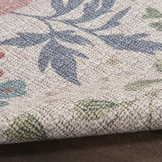 Ivory Green and Red Floral Power Loom Washable Non Skid Area Rug Photo 9